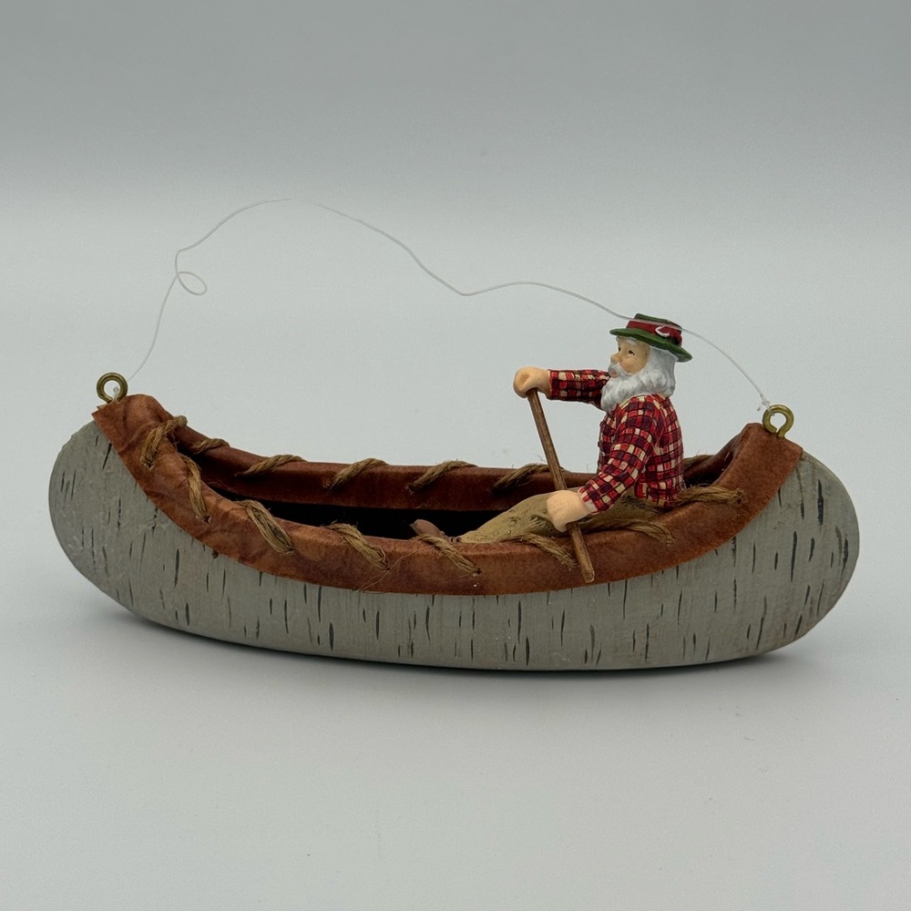 Vintage Rustic Lodge Santa Canoe Ornament Lumberjack‎ Grandpa Christmas Decor
